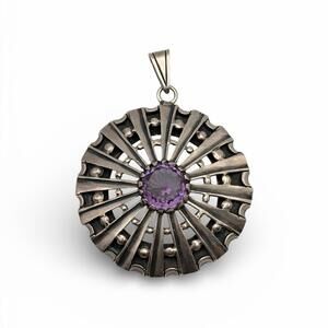 Vintage Sterling Silver Amethyst Sunburst Pendant